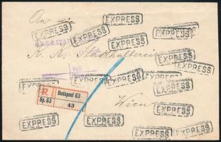 1913 Ajánlott expressz levél Budapestről Bécsbe 7 db Turul bélyeggel / Registered express cover from...