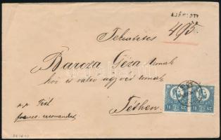 1874 Réznyomat 10kr pár 2. súlyfokozatú ajánlott levélen, "GYŐR" - "TÉTH", kiállítási minőségben