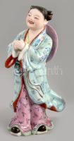 Kínai antik porcelán szobor. Kézzel festett, jelzett, apró mázhibával. 15 cm
