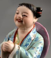 Kínai antik porcelán szobor. Kézzel festett, jelzett, apró mázhibával. 15 cm