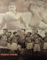 Az Aranycsapatot ábrázoló plakát, rajta nyomtatott aláírásukkal, hajtott, 41,5×60 cm