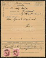 1890 Táviratlap Egyházgelléről 2 x 5kr bélyeggel Dunaszerdahelyre, egy Budapestre menő táviratról