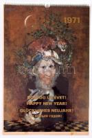 1971 Szász Endre festőművész munkáinak reprodukcióival illusztrált, nagyméretű falinaptár, 56x38 cm