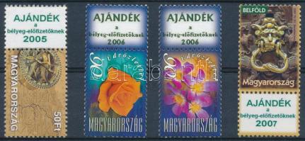 2005-2007 4 db bélyeg "AJÁNDÉK a bélyeg-előfizetőknek" szelvénnyel, nagyon ritka