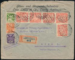 1923 Ajánlott levél Bécsbe 8 db bélyeggel / Registered cover with 8 stamps