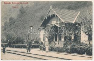 1913 Halmágycsúcs, Varfurile; vasútállomás. Moskovits Mór kiadása / railway station (ragasztónyom / glue marks)
