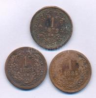 1872KB 1kr Cu "Angyalos címer" + 1883KB 1kr Cu "Középcímer" + 1885KB 1kr Cu "Középcímer" T:VF, patina Adamo M4.1