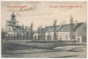 Kisjenő, Chisineu-Cris; Római katolikus templom (tatarozás alatt) és főhercegi lak. Kaufmann Manó és Társa kiadása / Catholic church (under renovation), royal villa (EB)