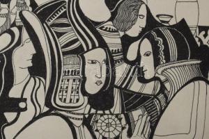 Lajos Ferenc (1912-1998): Várakozás, 1984. Tus, papír, jelezve jobbra lent, paszpartuban, 33×24 cm