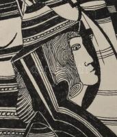 Lajos Ferenc (1912-1998): Várakozás, 1984. Tus, papír, jelezve jobbra lent, paszpartuban, 33×24 cm