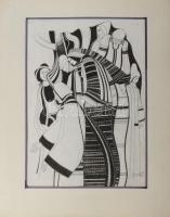 Lajos Ferenc (1912-1998): Ballada, 1985. Tus, papír, jelezve jobbra lent, paszpartuban, 38×27 cm