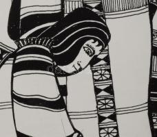 Lajos Ferenc (1912-1998): Társaság állattal, 1985. Tus, papír, jelezve jobbra lent, paszpartuban, 28...