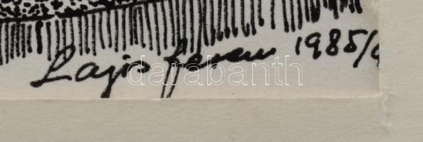 Lajos Ferenc (1912-1998): Társaság állattal, 1985. Tus, papír, jelezve jobbra lent, paszpartuban, 28...