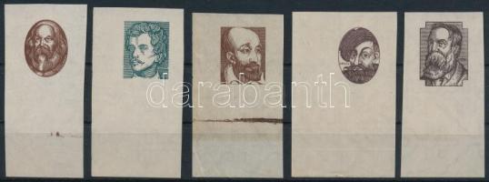 1919 Magyar Tanácsköztársasági arcképek vágott próbanyomat sor a középrészről fekvő vízjeles cigaret...