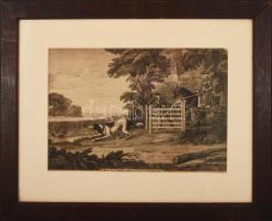 cca XVIII. sz. második fele, "The Setting Dog &amp; Partridges" (angol vadászjelenet), James Seymour (1702-1752) festménye után Smith metszése, jelzett a metszeten, paszpartuban, üvegezett fakeretben, látható: 23x33,5 cm, külső méret: 42x52 cm