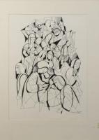 Lajos Ferenc (1912-1998): Geometria, 1982. Tus, papír, jelezve jobbra lent, paszpartuban, 32,5×24 cm