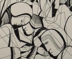 Lajos Ferenc (1912-1998): Geometria, 1982. Tus, papír, jelezve jobbra lent, paszpartuban, 32,5×24 cm