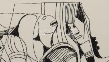 Lajos Ferenc (1912-1998): Geometria, 1982. Tus, papír, jelezve jobbra lent, paszpartuban, 32,5×24 cm