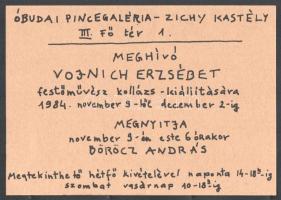 Vojnich. Vojnich Erzsébet. 1984. Kiállítási katalógus és meghívó. Kiadói papírkötés, jó állapotban