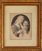 cca XIX. sz. közepe, Szűz Mária a kisdeddel, Johann von Schraudolph (1808-1879) után Peter Lutz (1799-1867) metszése, acélmetszet, papír, jelzett a metszeten, paszpartuban, dekoratív, üvegezett fakeretben, látható: 11x9,5 cm, külső méret: 21x18,5 cm
