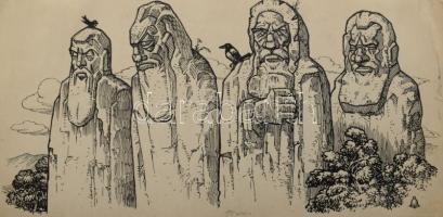 Haranghy Jenő (1894-1951): 10 db illusztráció a Világvándor király c. műhöz. Tus, papír, többségében...