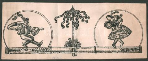 Haranghy Jenő (1894-1951): Táncoló lány és legény. Tus, papír, jelzés nélkül. Hajtásnyommal. 12x29,5 cm.