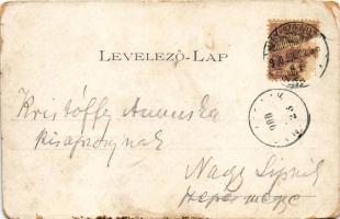 1900 Szered, Vág-Szered, Vágszered, Sered; Takarékpénztár, híd. Müller Sándor felvétele / savings ba...