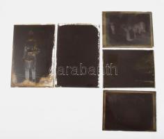 cca 1920 5 db vegyes fotónegatív, katonaportré, városkép, vidéki életkép, stb., 10×15 cm