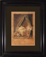 Üvegezett fa képkeret, benne színezett metszettel, belső: 44x34 cm, külső méret: 55,5x45,5 cm