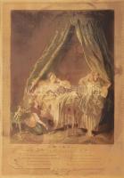 Üvegezett fa képkeret, benne színezett metszettel, belső: 44x34 cm, külső méret: 55,5x45,5 cm