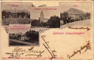 1900 Lónyabánya, Lovinobana; vasútállomás, templom és Erzsébet liget, posta, Körjegyző és anyakönyvvezetői hivatal. Szabó Fivérek fényirdája kiadása, szecessziós-virágos keret / railway station, church and park, post office, notary and registry office. Art Nouveau, floral frame (ázott / wet damage)