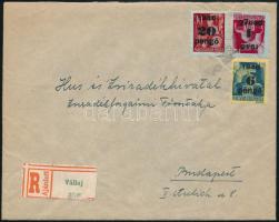 1945.11.08. (4. díjszabás) Ajánlott levél Vállajból Budapestre küldve 1P + 6P + 20P Kisegítő bélyeggel