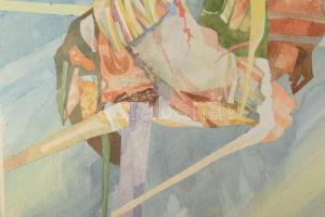 Szkotniczky Péter (?-): Aranyrög tetején ülő koldus, 1994. Akvarell, papír, jelzett, kissé foltos, p...