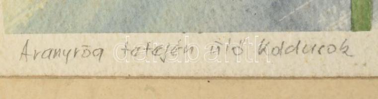 Szkotniczky Péter (?-): Aranyrög tetején ülő koldus, 1994. Akvarell, papír, jelzett, kissé foltos, p...