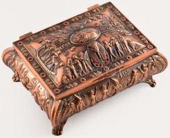 Egyiptomi mintás ékszeres doboz. Fém, bársony belsővel 19x14 cm