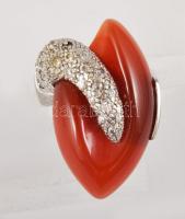 Ezüst és borostyán gyűrű, jelzett m:58 12 g