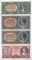 1930. 100P csillagos sorszámmal + 1936. 10P + 1945-1946. 10.000P - 100.000MP (5xklf,6db) T:F szép pa...