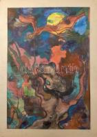 Jozefka Antal (1935-): Knossos, 1972. Vegyes technika, papír. Jelzett. Paszpartuban. 61x41 cm