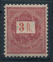 1888 3Ft fogazott próbanyomat enyvezett, vízjeles papíron. A próbanyomat a klasszikus magyar filatélia nyomási különlegessége, luxus minőségben!!! / Mi 40 perforate proof with gum and watermark in luxury condition. RRR! Certificate: Glatz