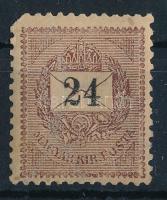 1899 24kr 12 : 11 3/4 fogazással POSTATISZTA!!! Barna foltok elől és hátul, a bal felső sarokfog hiányzik, de még így is rendkívüli ritkaság, csak néhány darab létezik!!!! / Mi 50 YA, perforation: 12 : 11 3/4. Brown spots and missing corner, but still an extreme rarity MNH piece. RRRR! Certificate: Borda