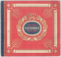 cca 1930 Uniformen der alten Armee. Waldorf Astoria Zigarettenfabrik GmbH München. Régi katonai egyenruhákat bemutató német cigarettakép-gyűjtőalbum, 311 db beragasztott képpel (csak egy kép hiányzik). Kiadói papírkötés, minimálisan sérült borítóval.