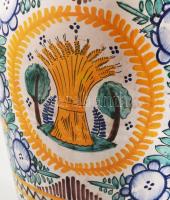 Modra nagyméretű őszi jelenetes virágmintás váza. Jelzett, hibátlan, m: 41 cm