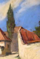 Olvashatatlan jelzéssel: Napfényes utca. Pasztell, papír. Dekoratív, üvegezett, sérült fakeretben. 5...