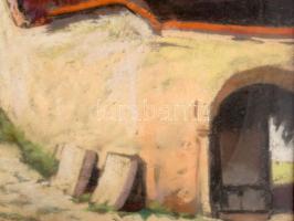 Olvashatatlan jelzéssel: Napfényes utca. Pasztell, papír. Dekoratív, üvegezett, sérült fakeretben. 5...