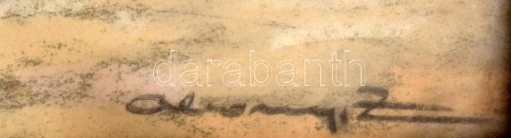 Olvashatatlan jelzéssel: Napfényes utca. Pasztell, papír. Dekoratív, üvegezett, sérült fakeretben. 5...