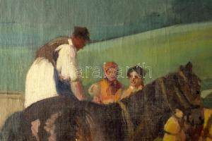 Burchard-Bélaváry István (1864-1933): Társaság lovakkal. Olaj, vászon, jelzett. Kisebb sérüléssel. D...