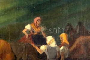 Burchard-Bélaváry István (1864-1933): Társaság lovakkal. Olaj, vászon, jelzett. Kisebb sérüléssel. D...