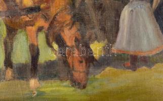 Burchard-Bélaváry István (1864-1933): Társaság lovakkal. Olaj, vászon, jelzett. Kisebb sérüléssel. D...