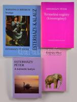 4 db Esterházy Péter könyv: Termelési-regény (kisssregény).; Az elefántcsonttoronyból.; A kitömött hattyú.; Esterházy-kalauz. Marianna D. Birnbaum beszélget Esterházy Péterrel. Bp., 1983-1991, Magvető. Vegyes állapotban.