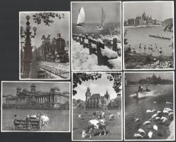 1941 6 db sajtófotó, közte budapesti felvételekkel (Duna a Parlamenttel, Igazságügyi palota, Vajdahunyad vára), a hátoldalon feliratokkal és dátumbélyegzéssel, 12x8,5 cm